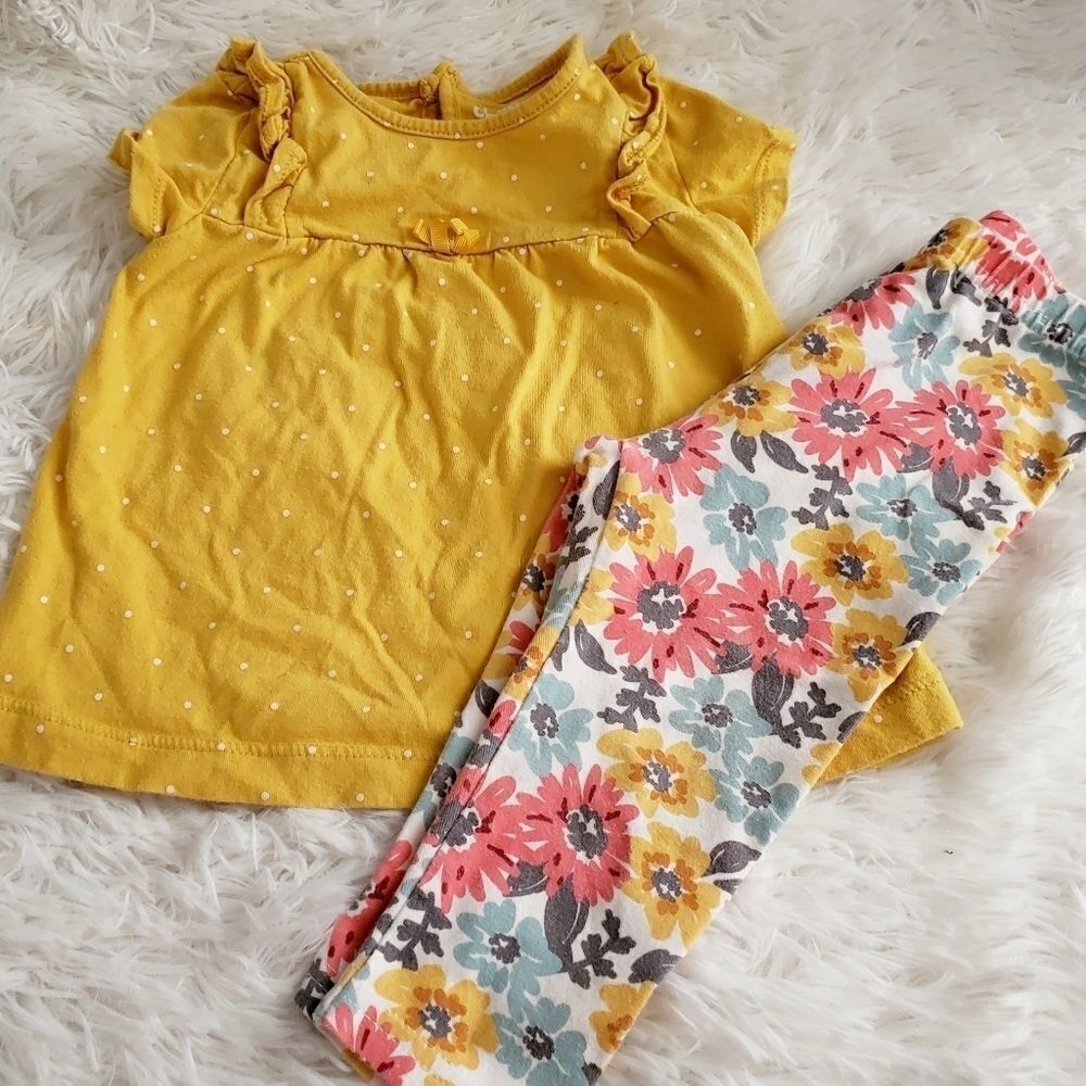 EUC Carter's Baby Girl's Size 12 month Yellow and white Polka Short Sleeve Set